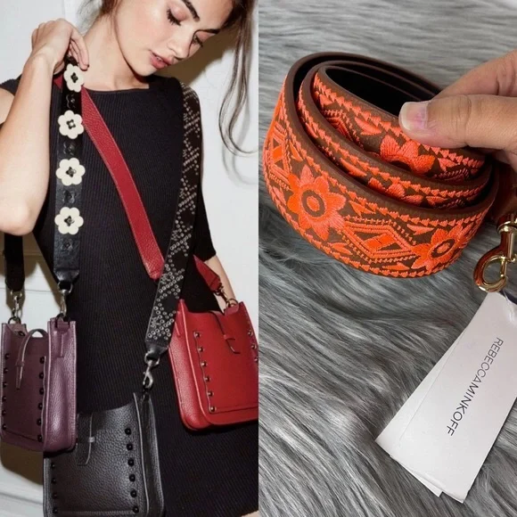 Rebecca Minkoff | Guitar Purse Strap in Embroidered Neon Orange. - Picture 6 of 6